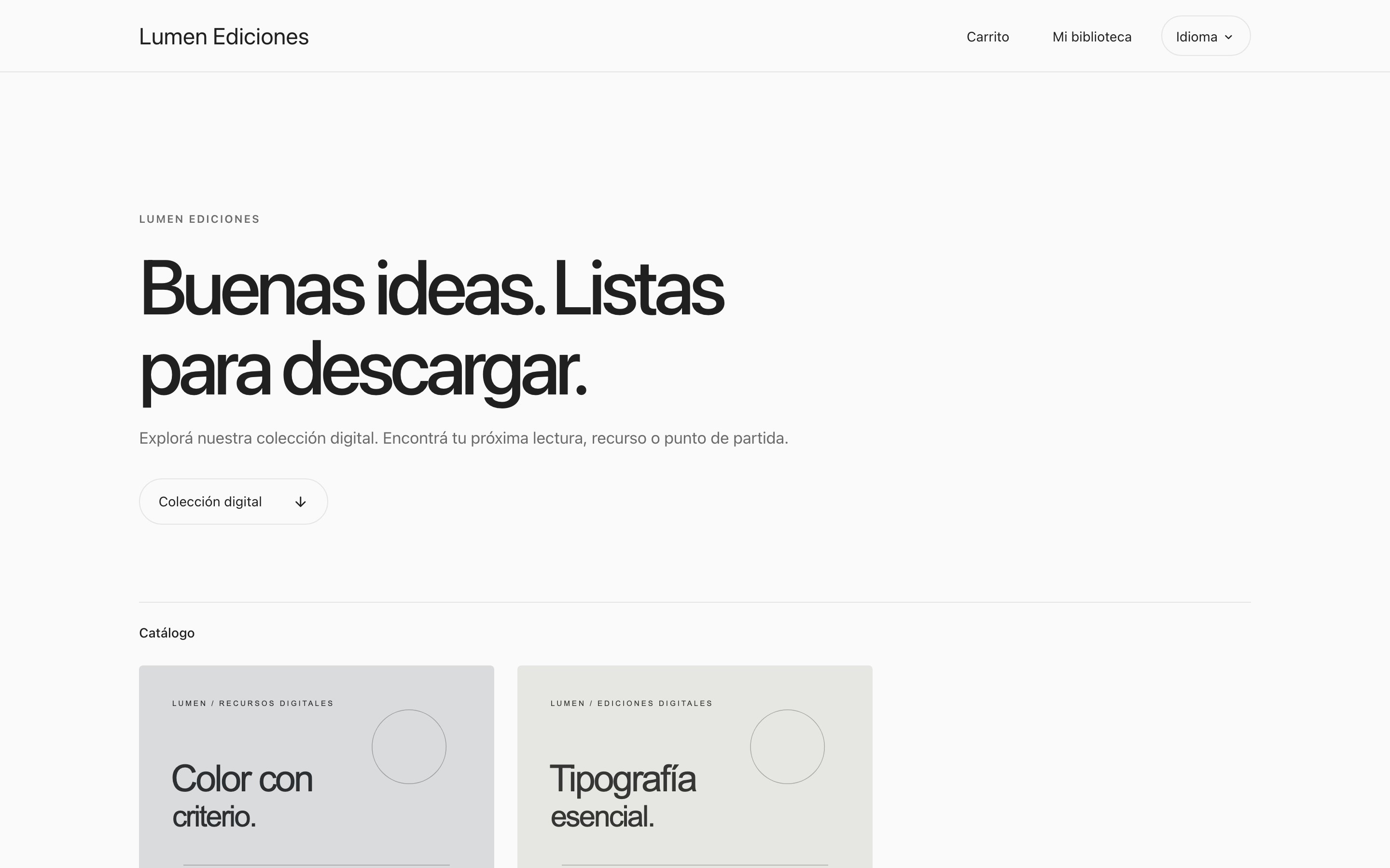 Portada de Lumen Ediciones, una tienda de demostración hecha con Custom Stores